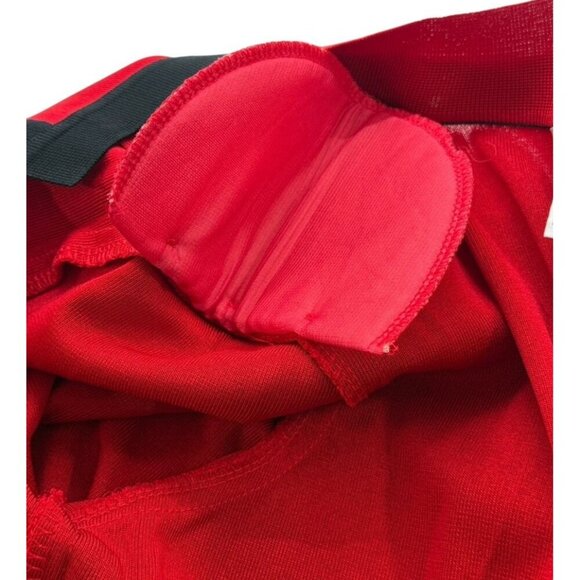 Exclusively Misook Open Jacket Red Black Trim Faux Pockets Shoulder Pads Size L - Picture 7 of 10